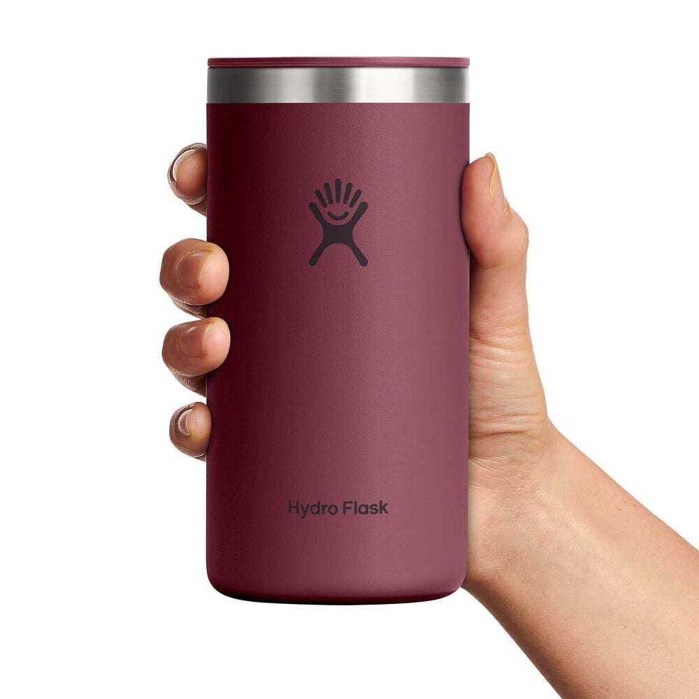 Maroon Hydro Flask insulated tumbler with stainless steel rim, sip-through lid, matte textured finish, and Hydro Flask logo on front. Cylindrical design.